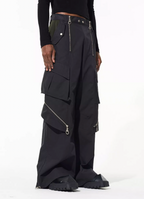 BLIND NO PLAN Multi Zipper Patchwork Work Cargo Pants