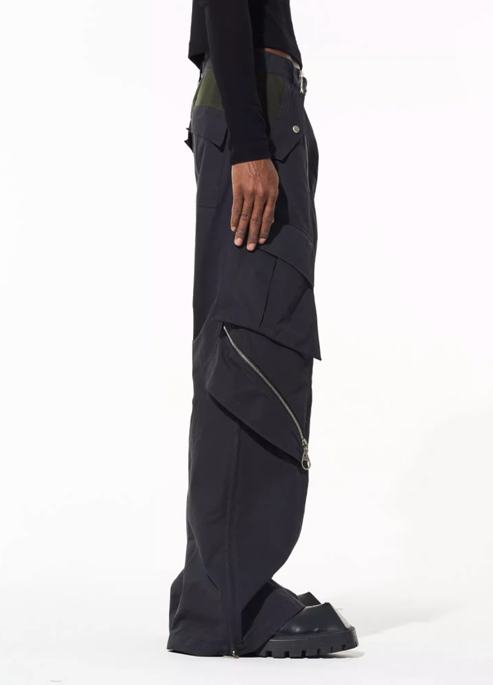 BLIND NO PLAN Multi Zipper Patchwork Work Cargo Pants