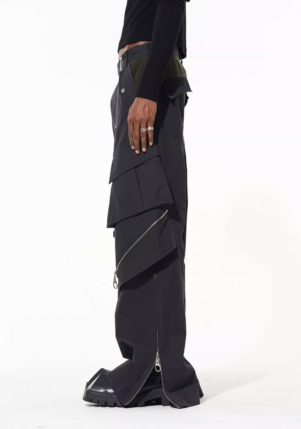BLIND NO PLAN Multi Zipper Patchwork Work Cargo Pants