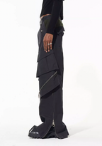 BLIND NO PLAN Multi Zipper Patchwork Work Cargo Pants