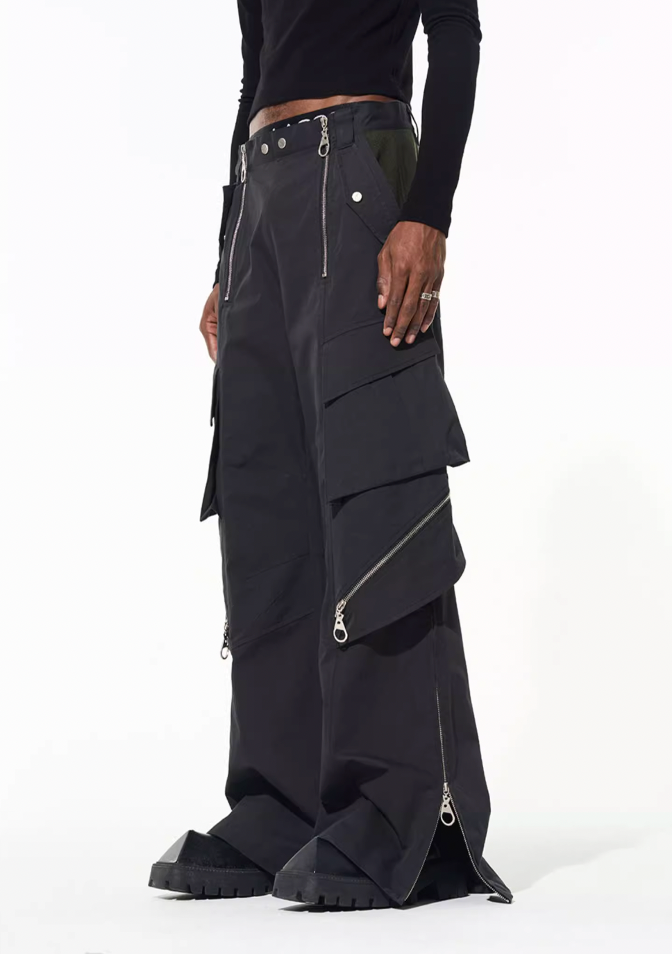 BLIND NO PLAN Multi Zipper Patchwork Work Cargo Pants