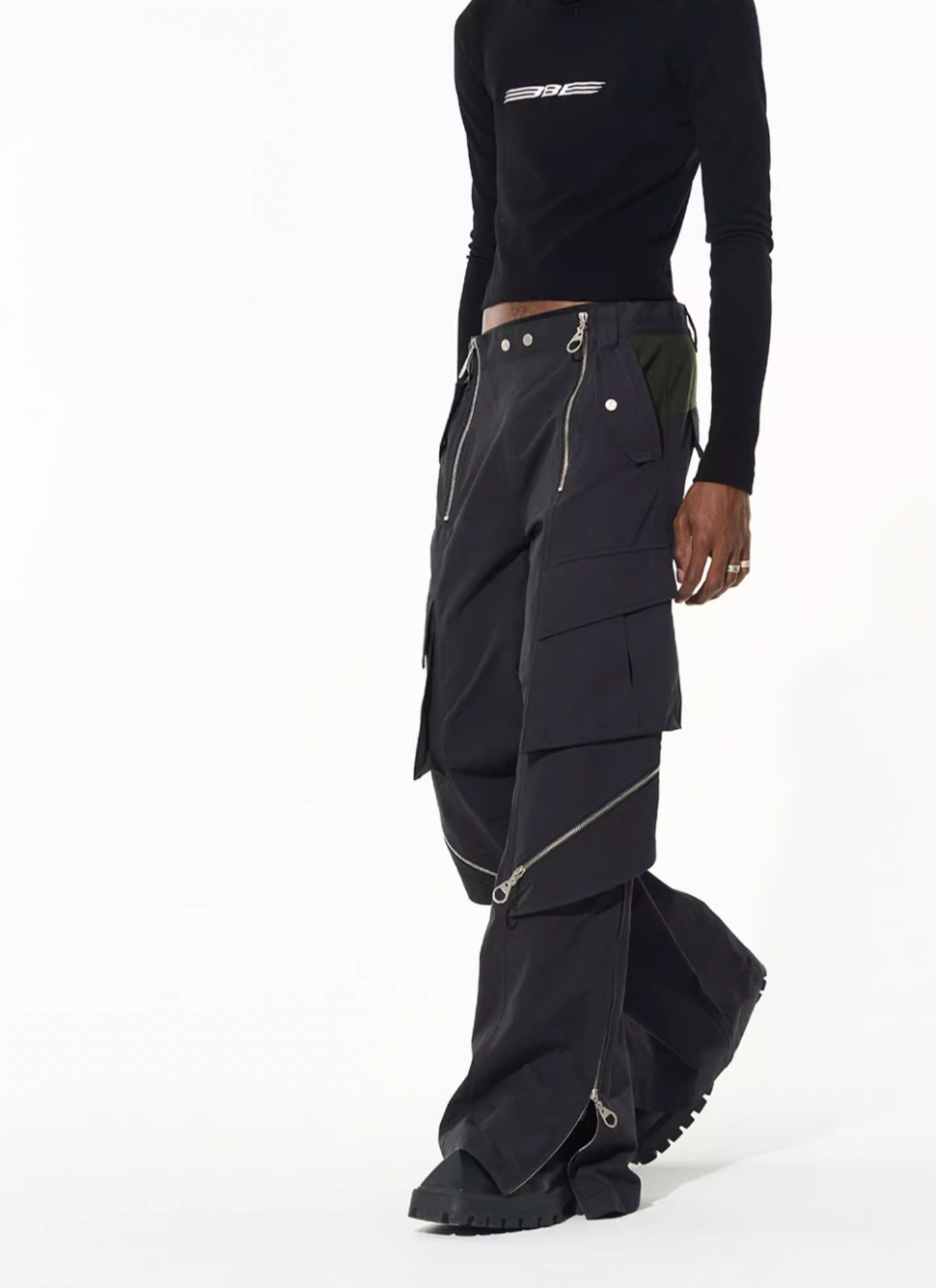 BLIND NO PLAN Multi Zipper Patchwork Work Cargo Pants