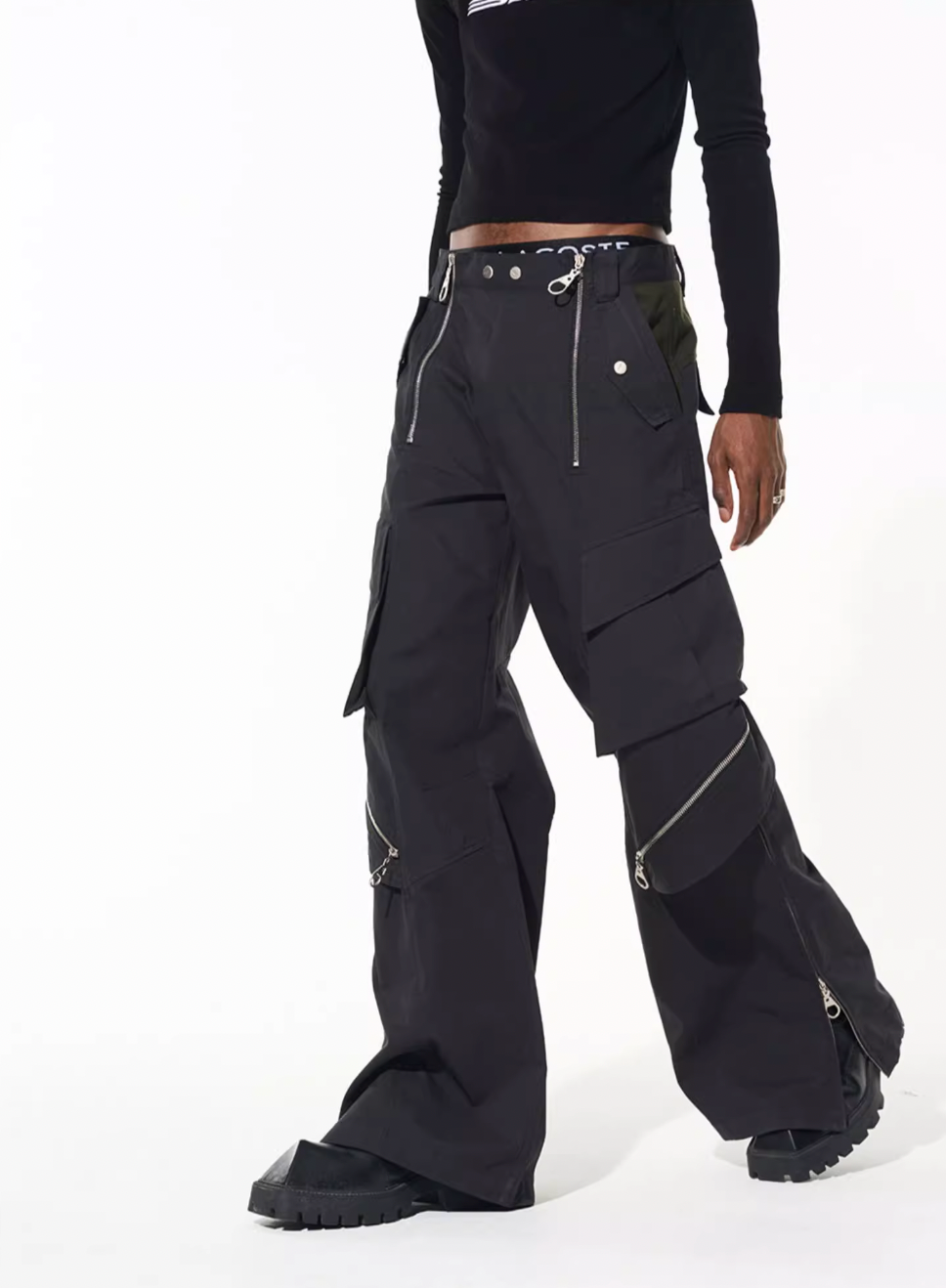 BLIND NO PLAN Multi Zipper Patchwork Work Cargo Pants