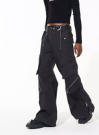 BLIND NO PLAN Multi Zipper Patchwork Work Cargo Pants