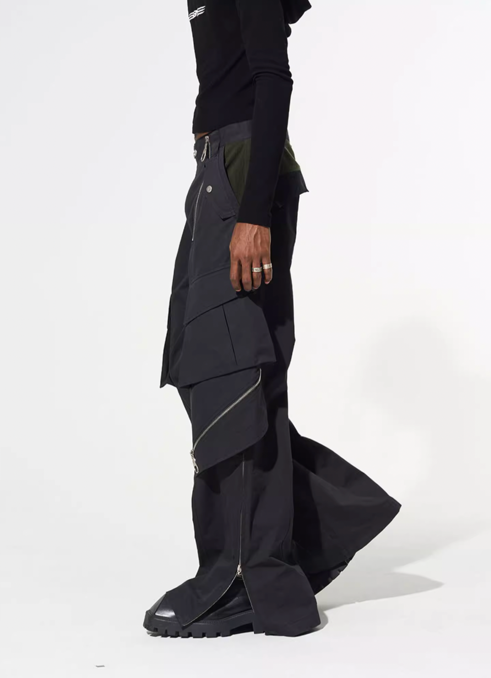 BLIND NO PLAN Multi Zipper Patchwork Work Cargo Pants