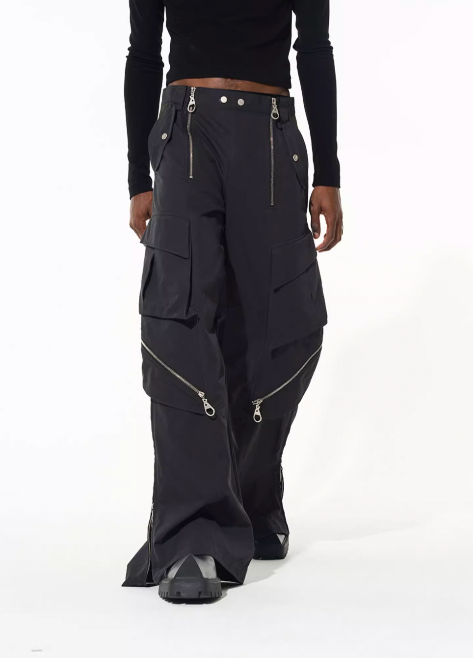 BLIND NO PLAN Multi Zipper Patchwork Work Cargo Pants