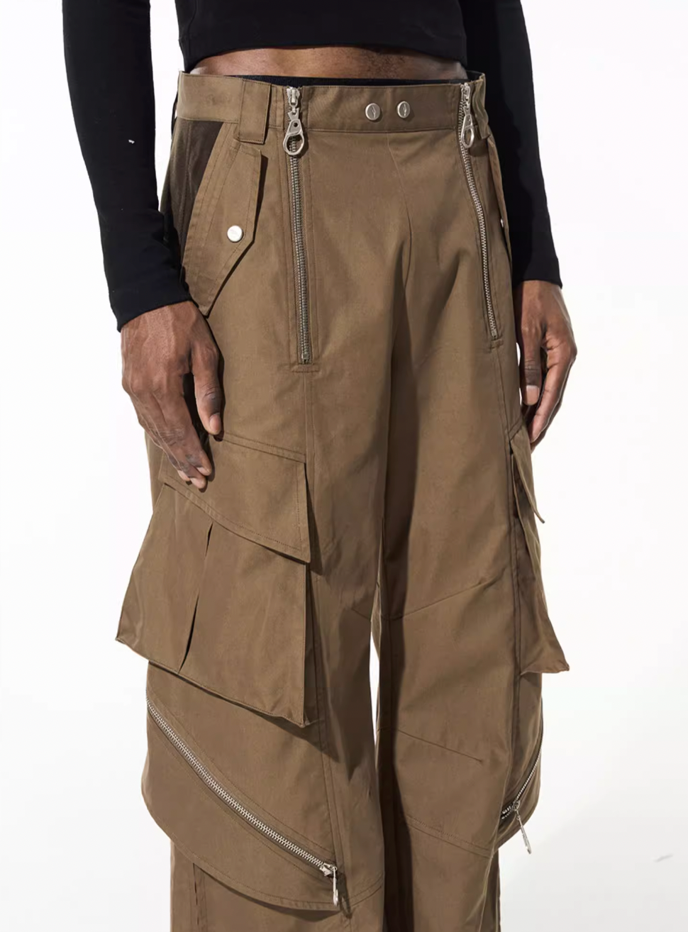 BLIND NO PLAN Multi Zipper Patchwork Work Cargo Pants