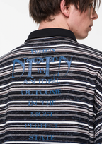BLIND NO PLAN Washed Distressed Stripe Crackle Print Long Sleeve Polo