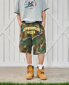 AFGK Logo Print Camouflage Destroyed Shorts