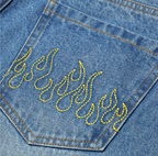 AFGK Three Angels Flame Embroidered Denim Shorts / Jorts