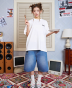 AFGK Three Angels Flame Embroidered Denim Shorts / Jorts