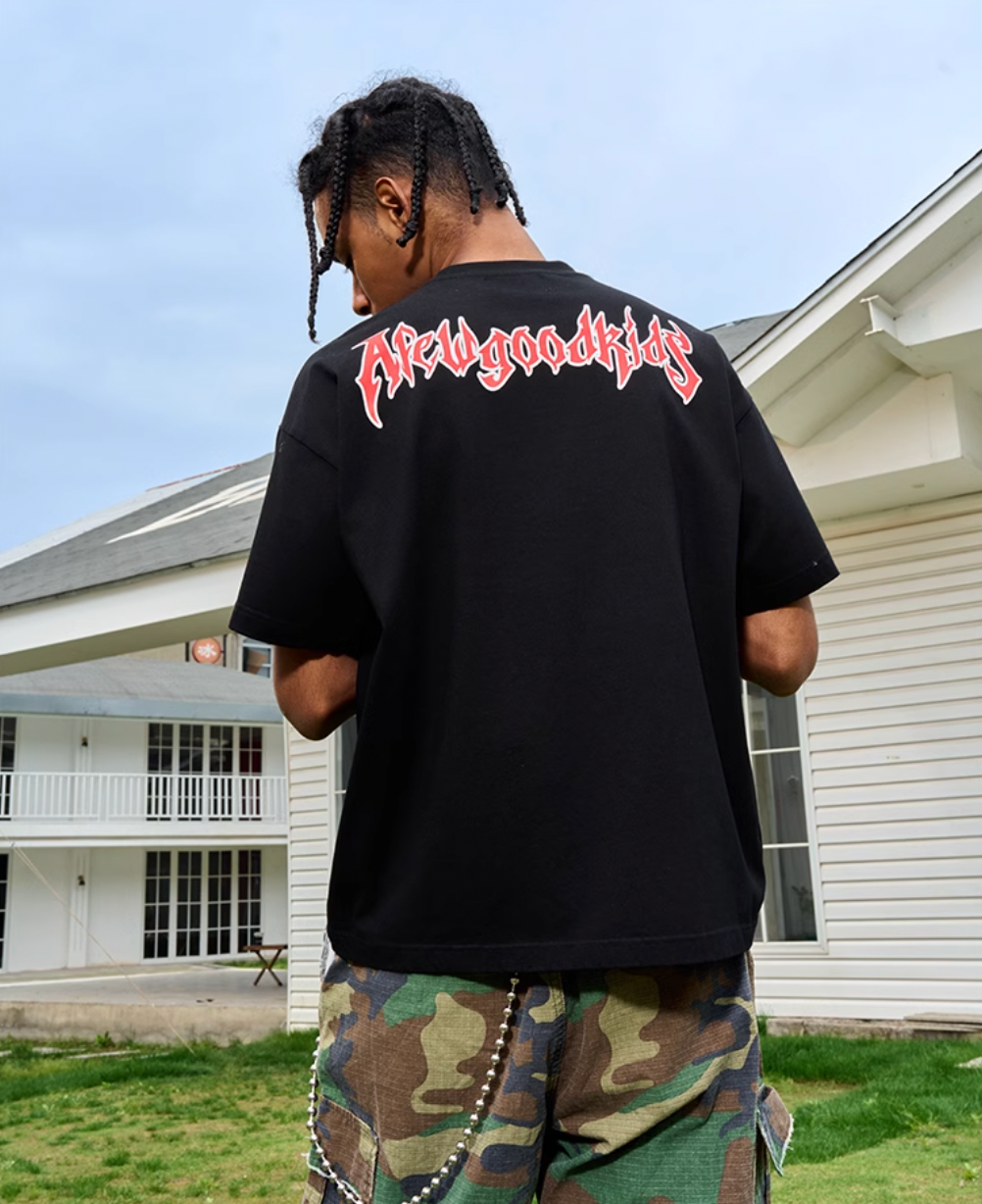 AFGK Metal Music Embroidered Label Printed Tee