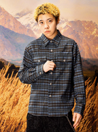 YADcrew Grid Textured Plaid Long Sleeve Shirt