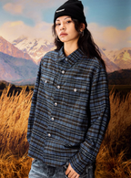 YADcrew Grid Textured Plaid Long Sleeve Shirt