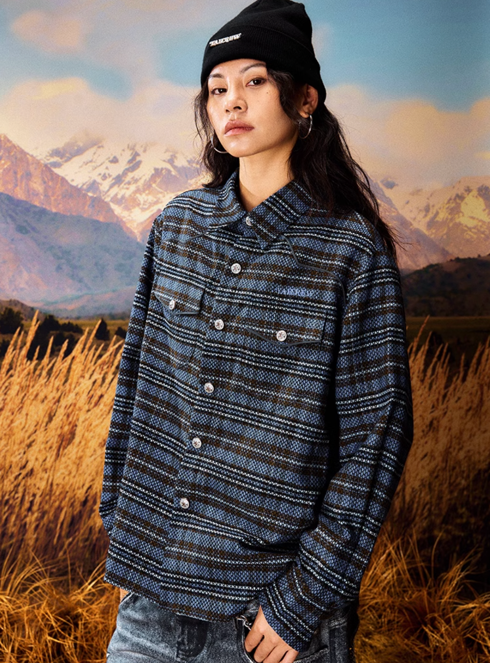 YADcrew Grid Textured Plaid Long Sleeve Shirt