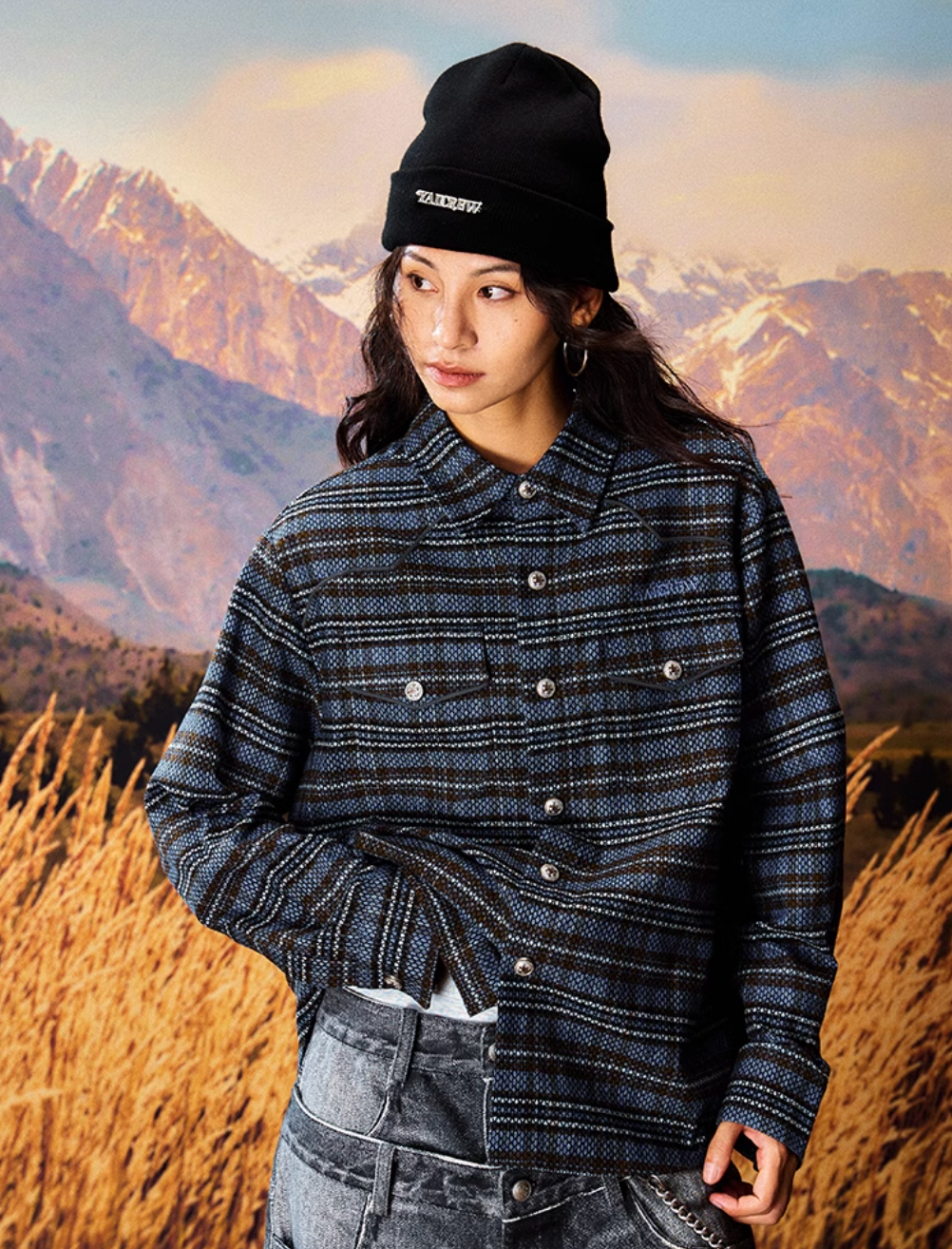 YADcrew Grid Textured Plaid Long Sleeve Shirt