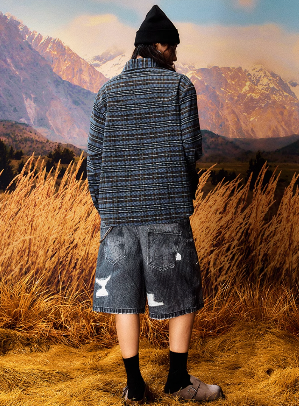YADcrew Grid Textured Plaid Long Sleeve Shirt