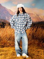 YADcrew Imitation Paper Plaid Pleated Long Sleeve Shirt