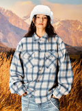 YADcrew Imitation Paper Plaid Pleated Long Sleeve Shirt