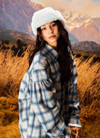 YADcrew Imitation Paper Plaid Pleated Long Sleeve Shirt