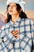 YADcrew Imitation Paper Plaid Pleated Long Sleeve Shirt