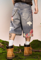 YADcrew Evening Lace Print Denim Shorts