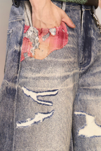 YADcrew Evening Lace Print Denim Shorts