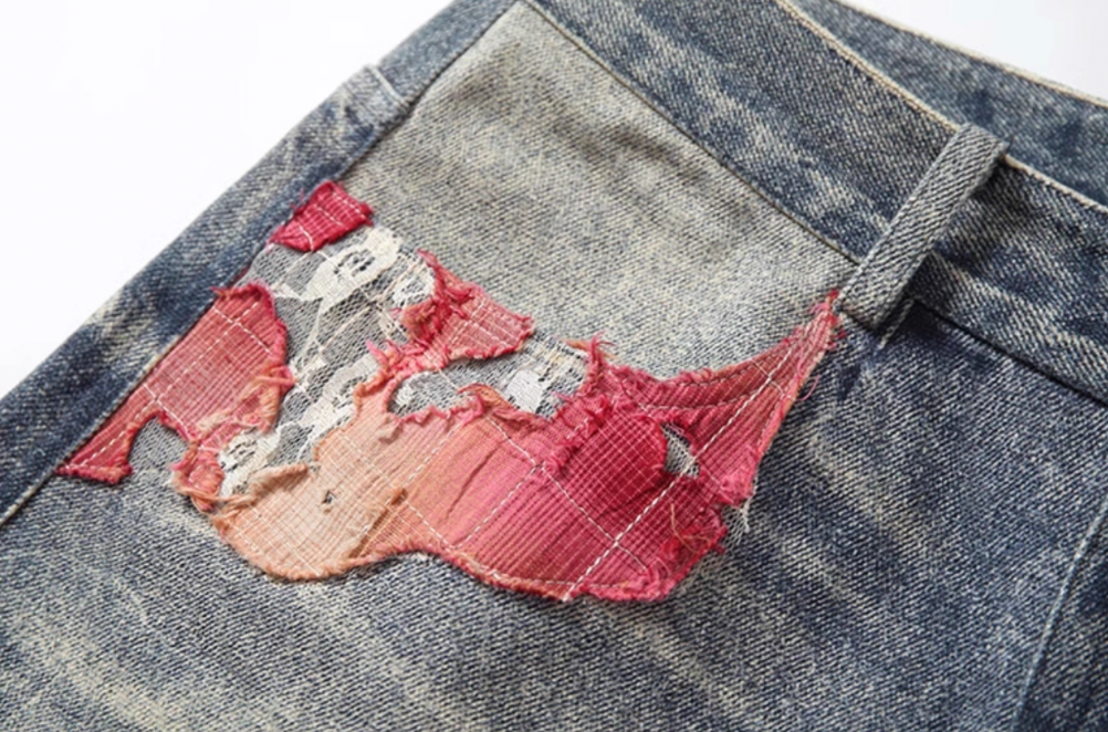 YADcrew Evening Lace Print Denim Shorts