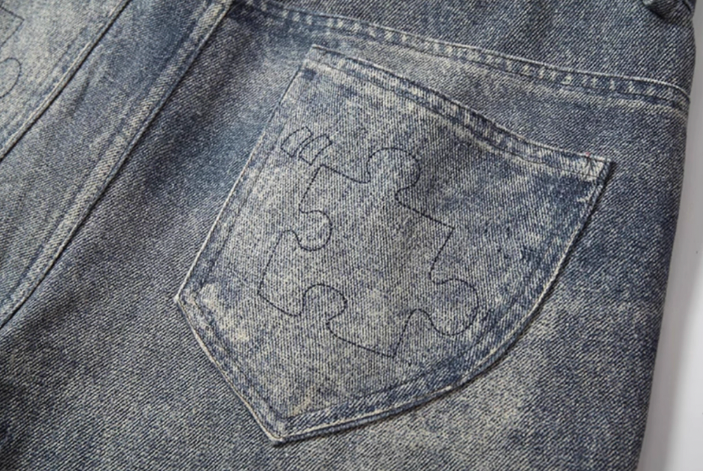 YADcrew Evening Lace Print Denim Shorts