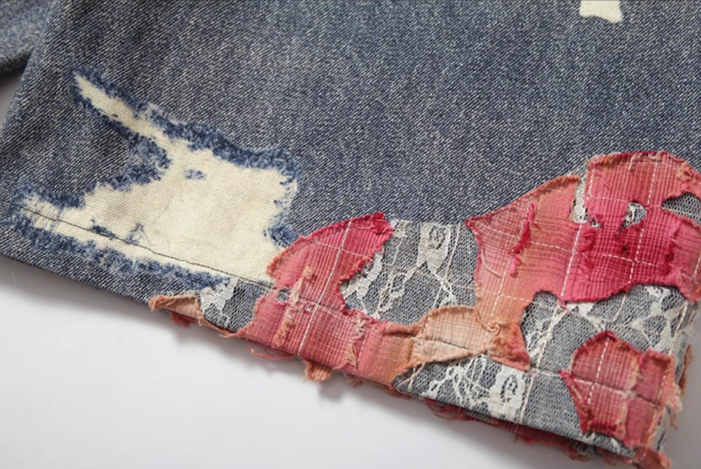 YADcrew Evening Lace Print Denim Shorts
