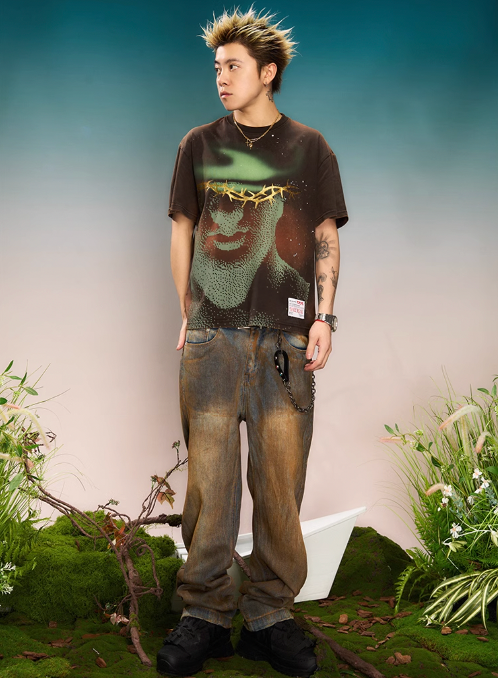YADcrew “Northern Lights” Digital Printed Washed Spray Tee