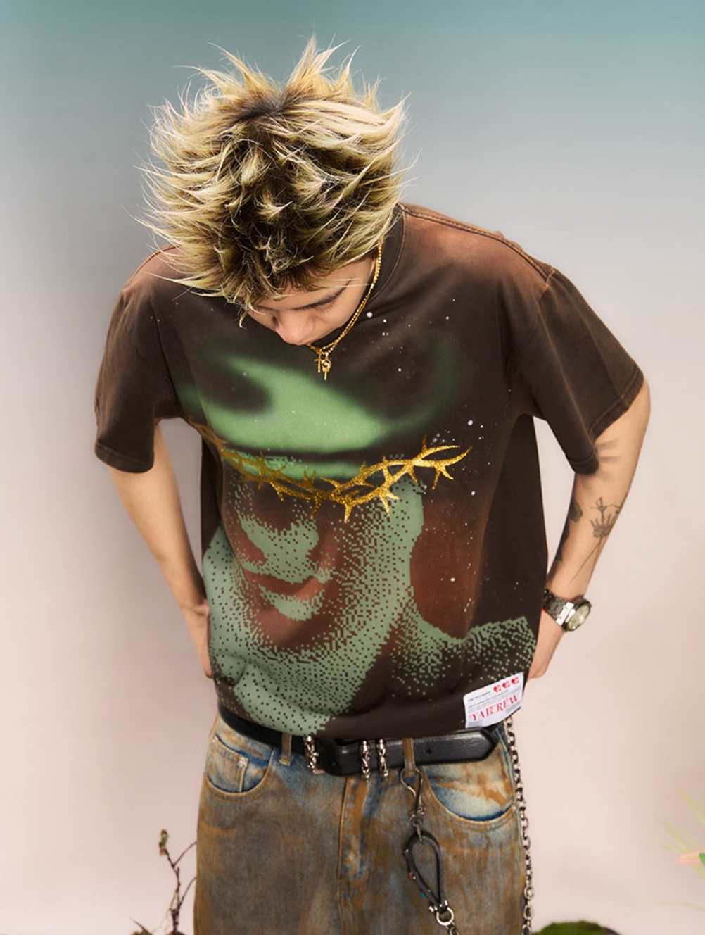 YADcrew “Northern Lights” Digital Printed Washed Spray Tee