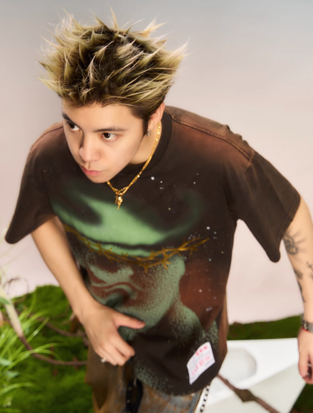 YADcrew “Northern Lights” Digital Printed Washed Spray Tee