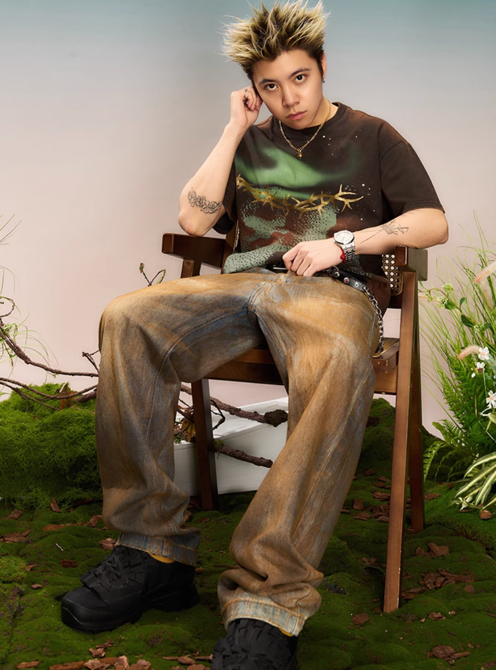 YADcrew “Northern Lights” Digital Printed Washed Spray Tee