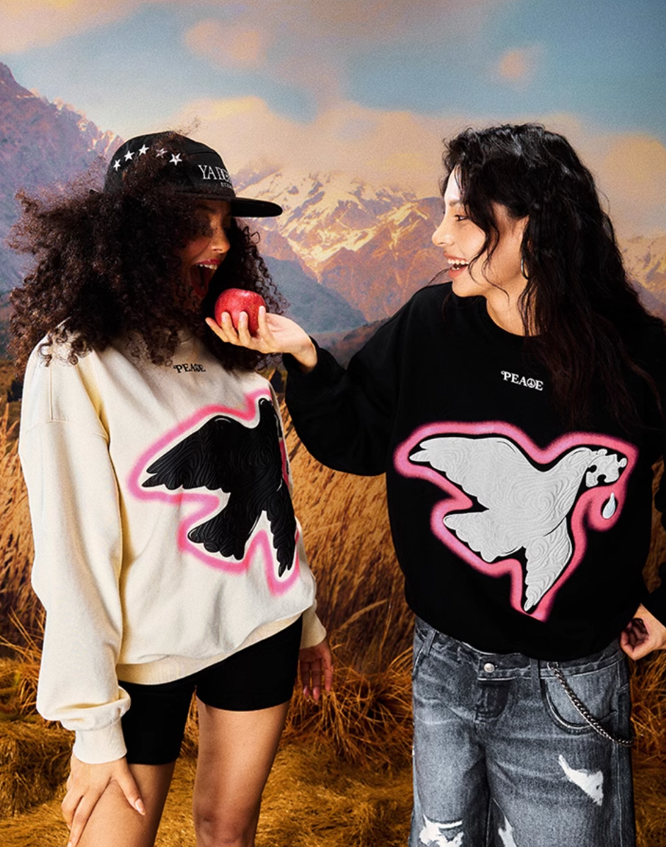 YADcrew Peace Dove 3D Foam Dot Printing Sweatshirt