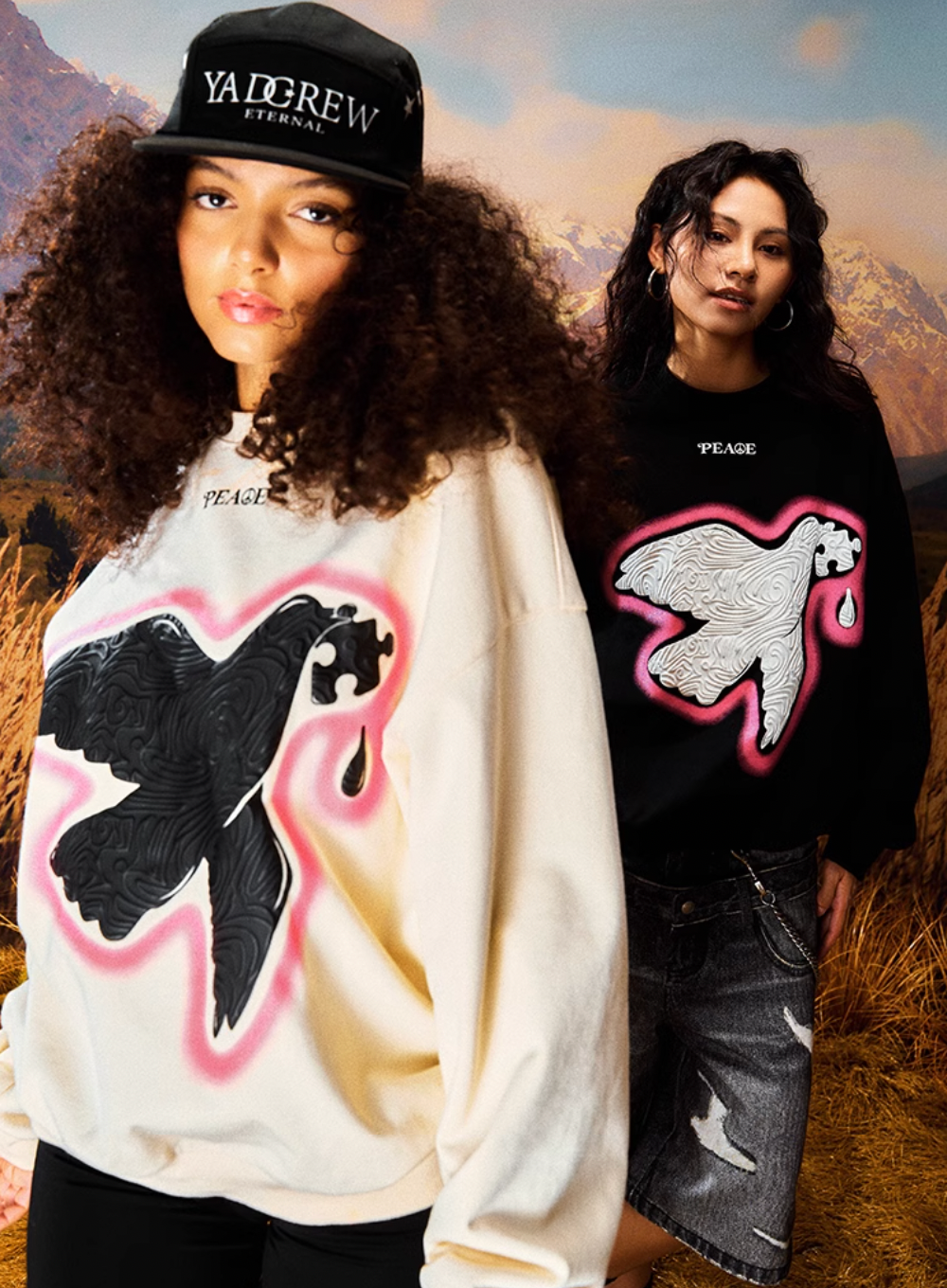 YADcrew Peace Dove 3D Foam Dot Printing Sweatshirt