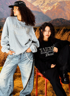 YADcrew Pearl Beadwork Text Typography Sweatshirt
