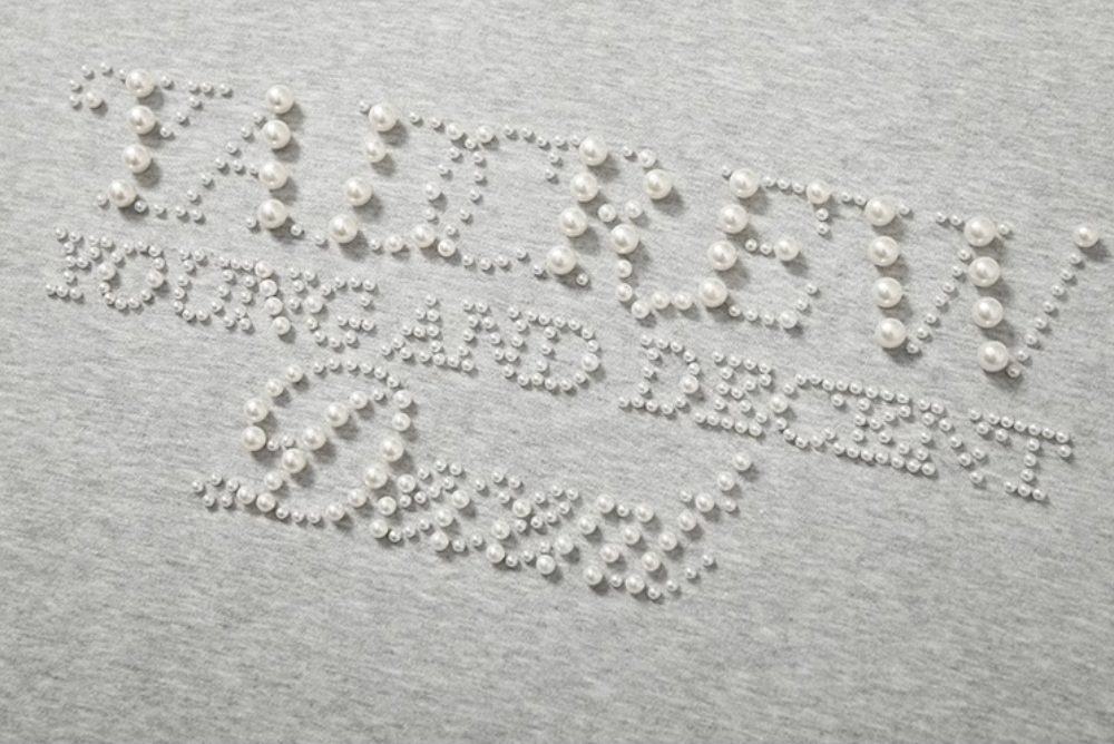YADcrew Pearl Beadwork Text Typography Sweatshirt