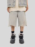 UNDERWATER Washed Damaged Light Blue Denim Shorts | Baggy Jorts