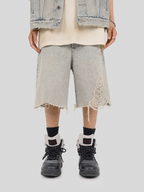 UNDERWATER Washed Damaged Light Blue Denim Shorts | Baggy Jorts
