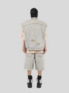 UNDERWATER Washed Damaged Light Blue Denim Shorts | Baggy Jorts