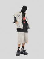 UNDERWATER Washed Damaged Light Blue Denim Shorts | Baggy Jorts