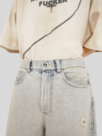 UNDERWATER Washed Damaged Light Blue Denim Shorts | Baggy Jorts