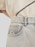 UNDERWATER Washed Damaged Light Blue Denim Shorts | Baggy Jorts