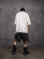 UNDERWATER Double Layer Damage Black Cargo Denim Shorts | Baggy Jorts
