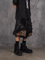 UNDERWATER Double Layer Damage Black Cargo Denim Shorts | Baggy Jorts