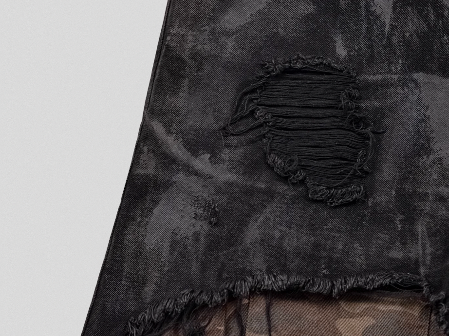 UNDERWATER Double Layer Damage Black Cargo Denim Shorts | Baggy Jorts