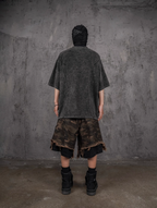 UNDERWATER Double Layer Damage Camo Cargo Denim Shorts | Baggy Jorts