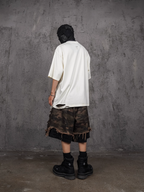 UNDERWATER Double Layer Damage Camo Cargo Denim Shorts | Baggy Jorts