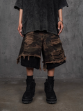 UNDERWATER Double Layer Damage Camo Cargo Denim Shorts | Baggy Jorts